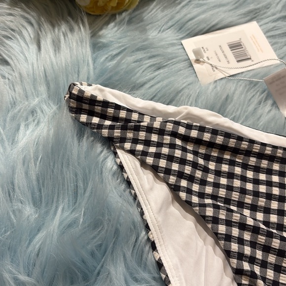 NWT Andie Swimwear The Cheeky Bikini Bottom in White Black Gingham Print Sz L - Picture 3 of 12